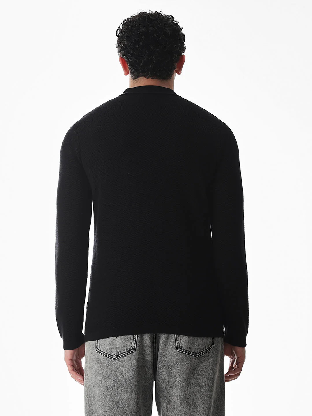 Black Knitted Front Open Shirt - Image 9