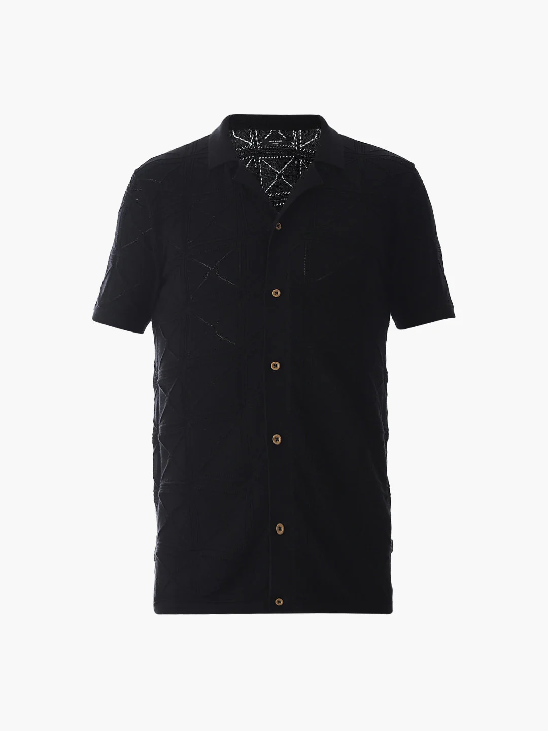 Black Knitted Jacquard Front Open Shirt - Image 7