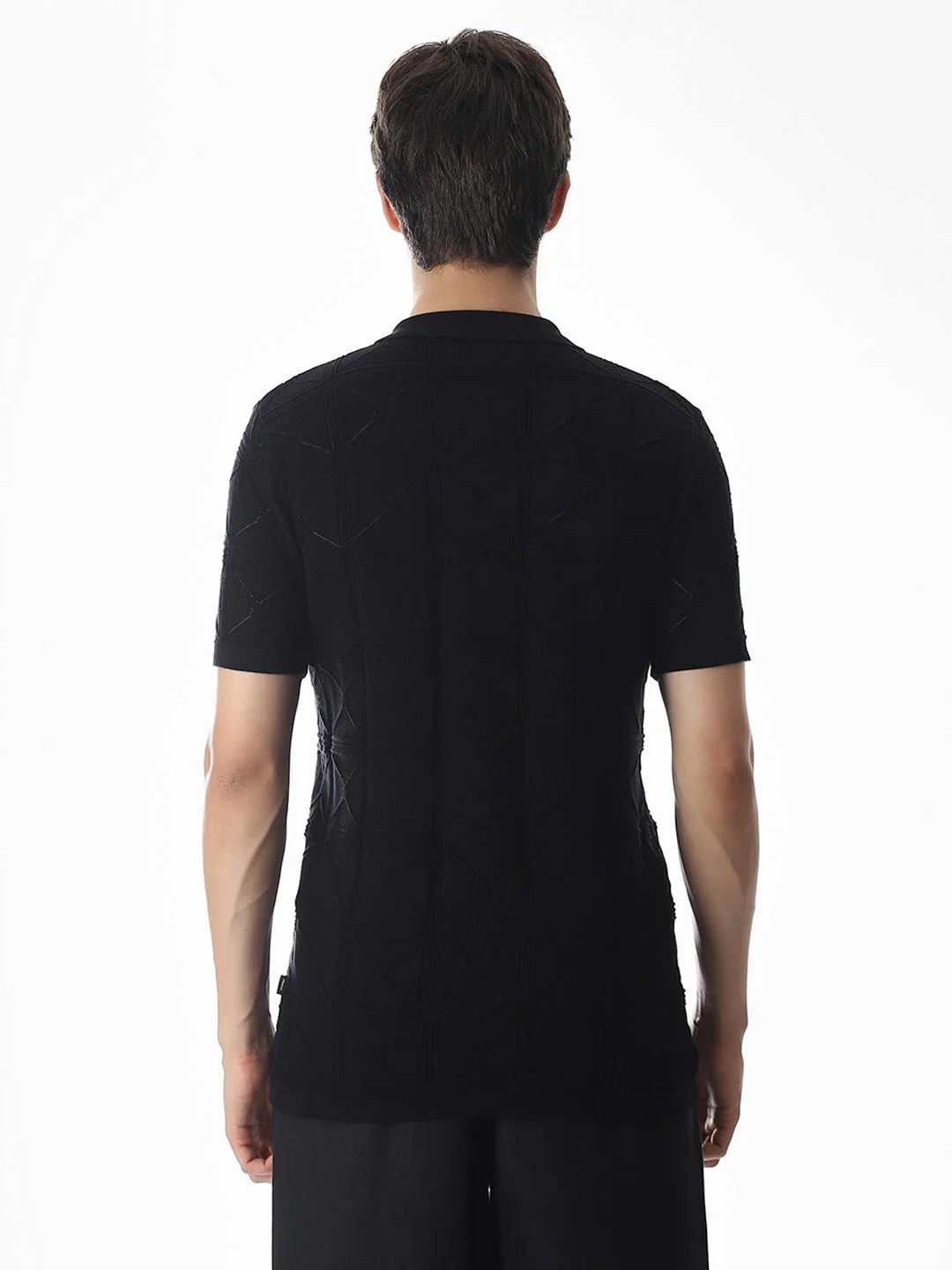 Black Knitted Jacquard Front Open Shirt - Image 9