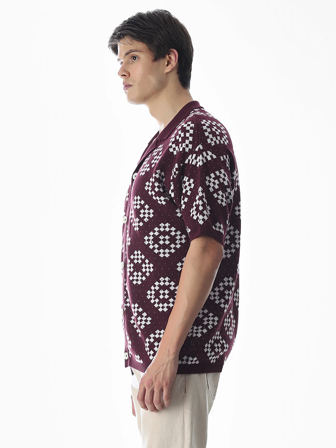 Mauve Wine Knitted Oversized Polo - Image 3