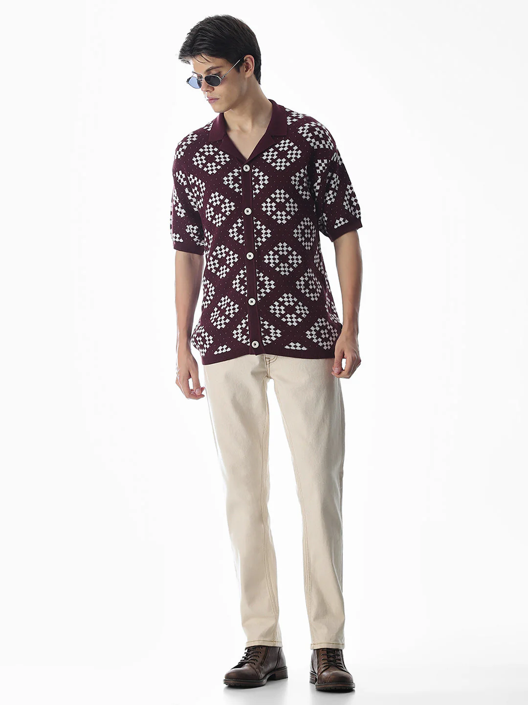 Mauve Wine Knitted Oversized Polo - Image 6