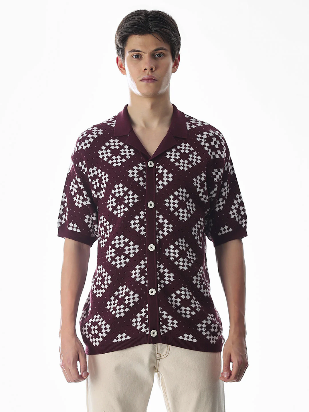 Mauve Wine Knitted Oversized Polo - Image 8