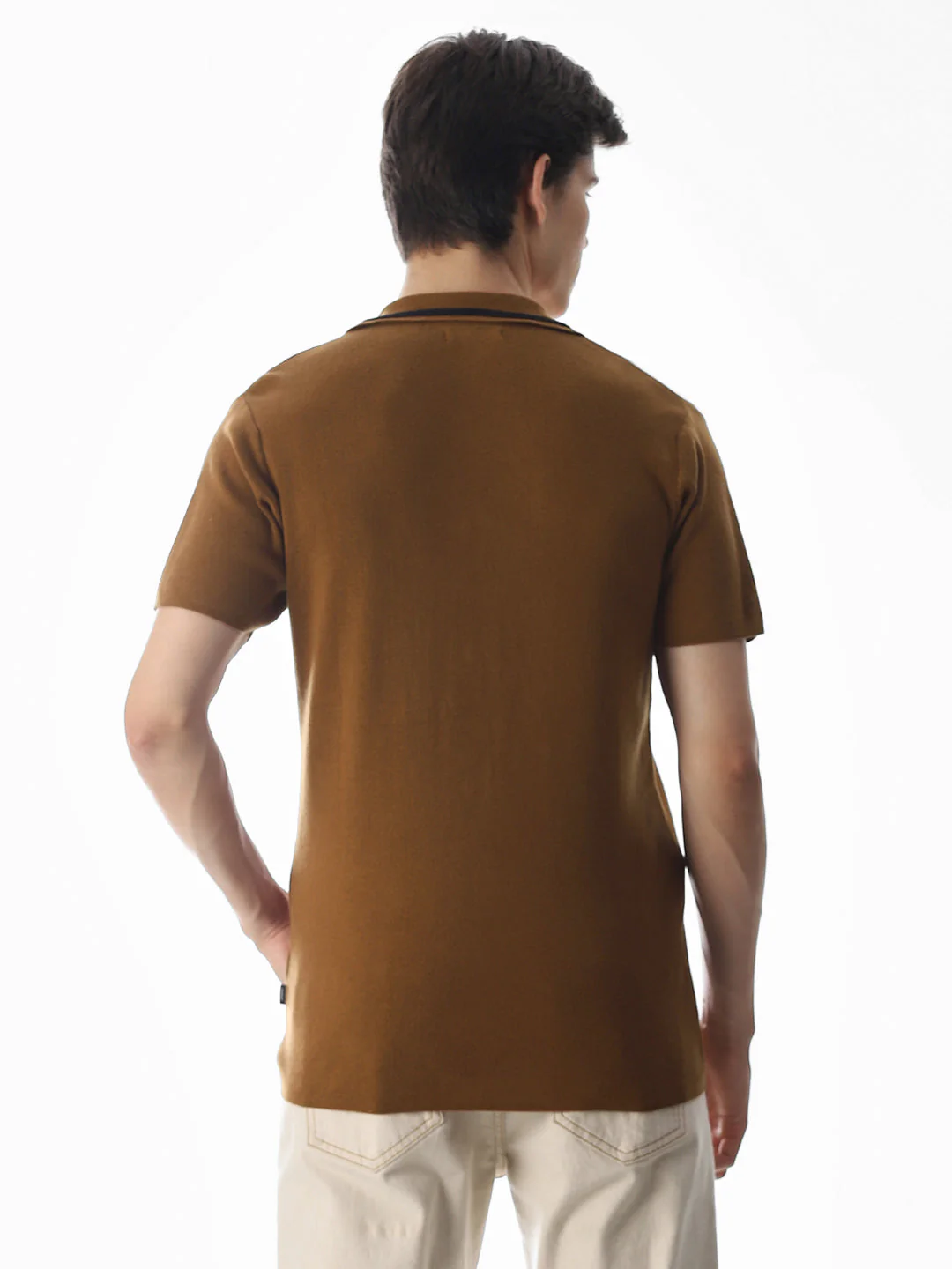 Brown Knitted Drop Shoulder Polo - Image 4