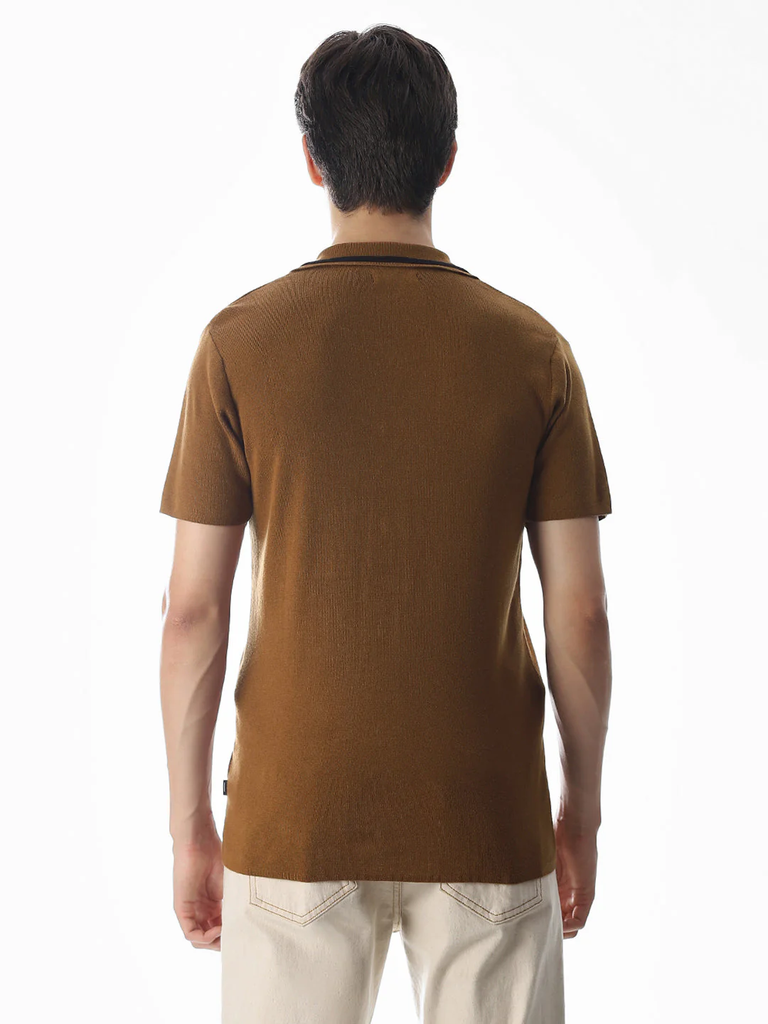 Brown Knitted Drop Shoulder Polo - Image 9