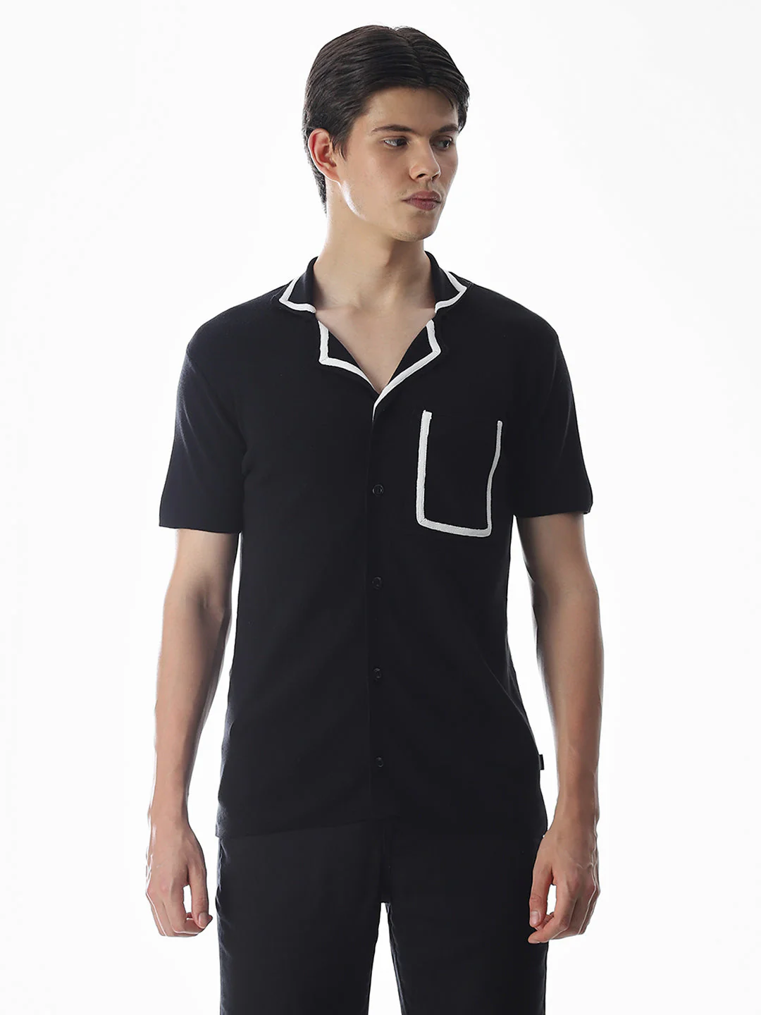 Black Knitted Drop Shoulder Polo - Image 2