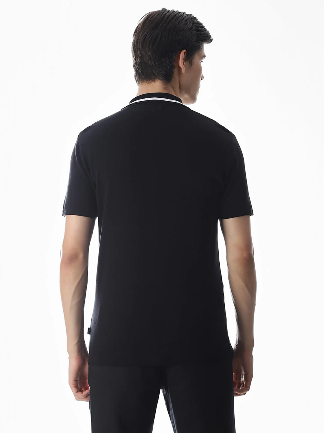 Black Knitted Drop Shoulder Polo - Image 4