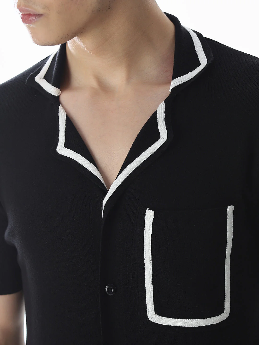 Black Knitted Drop Shoulder Polo - Image 5
