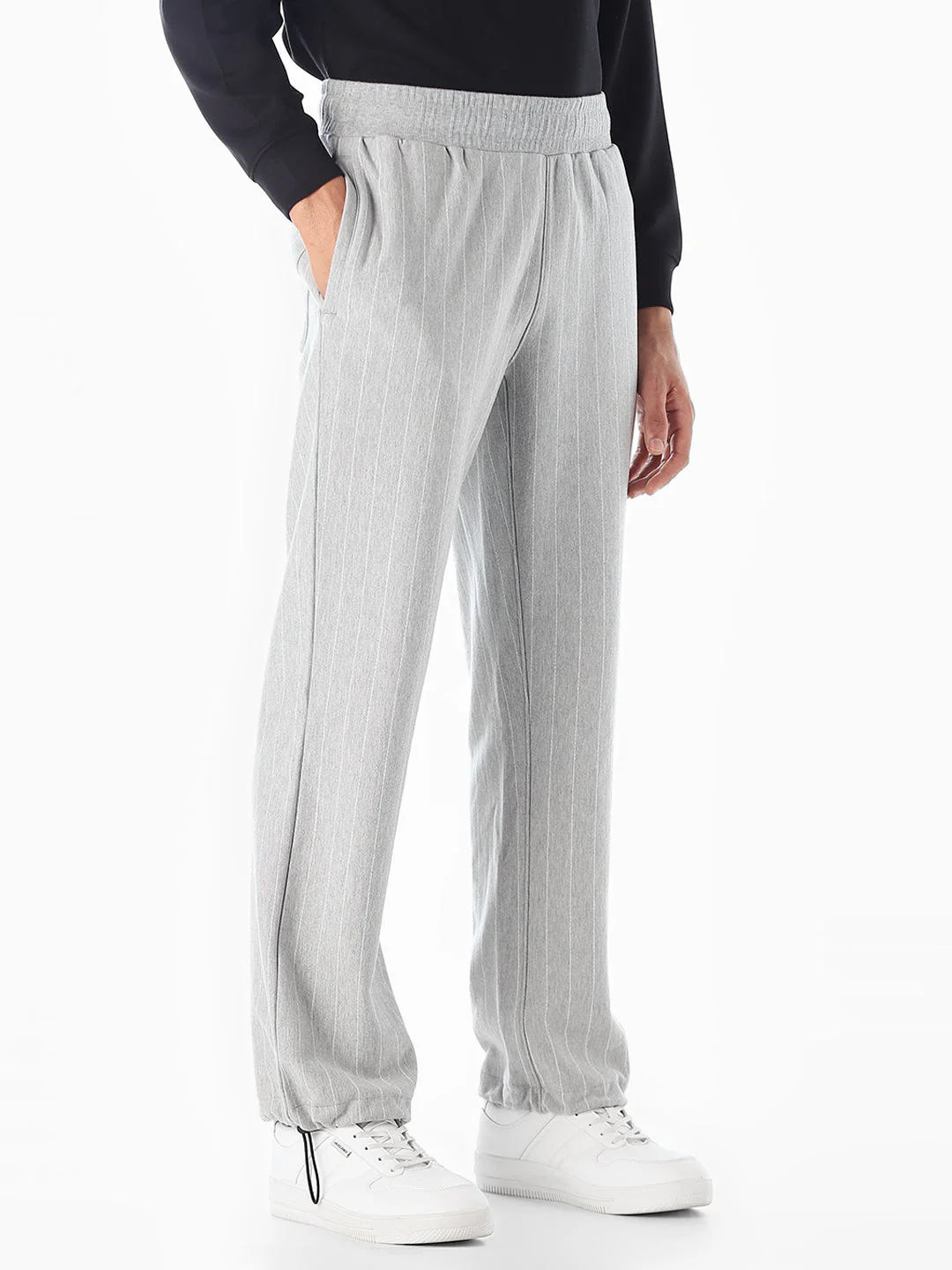 Light Grey Melange Striped Sweatpants - Image 2