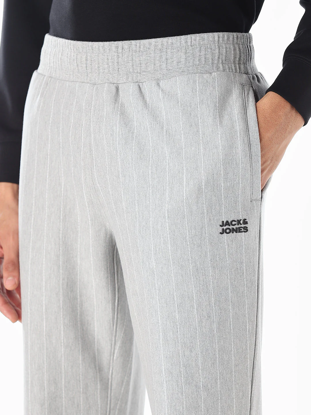 Light Grey Melange Striped Sweatpants - Image 4