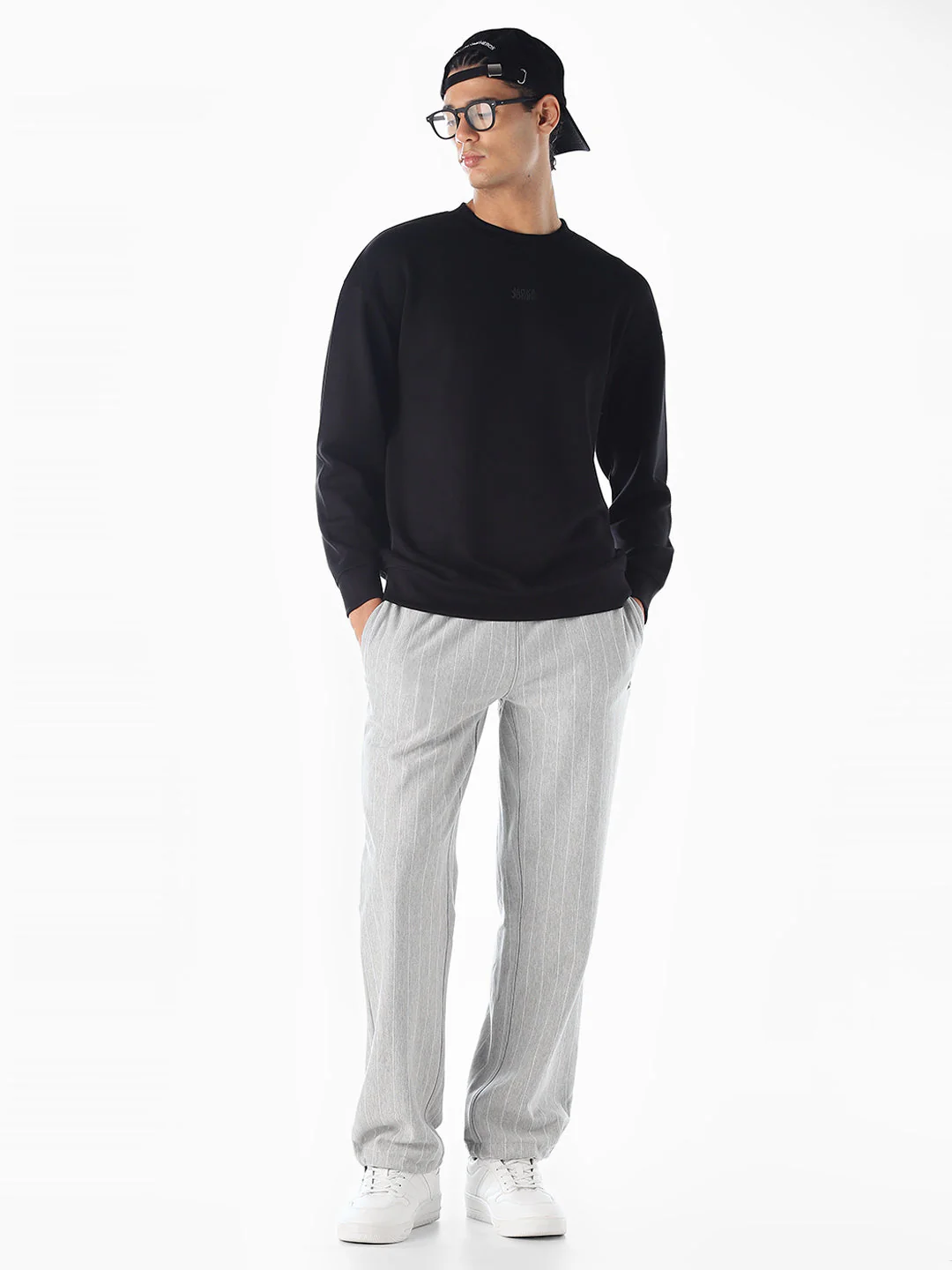 Light Grey Melange Striped Sweatpants - Image 5