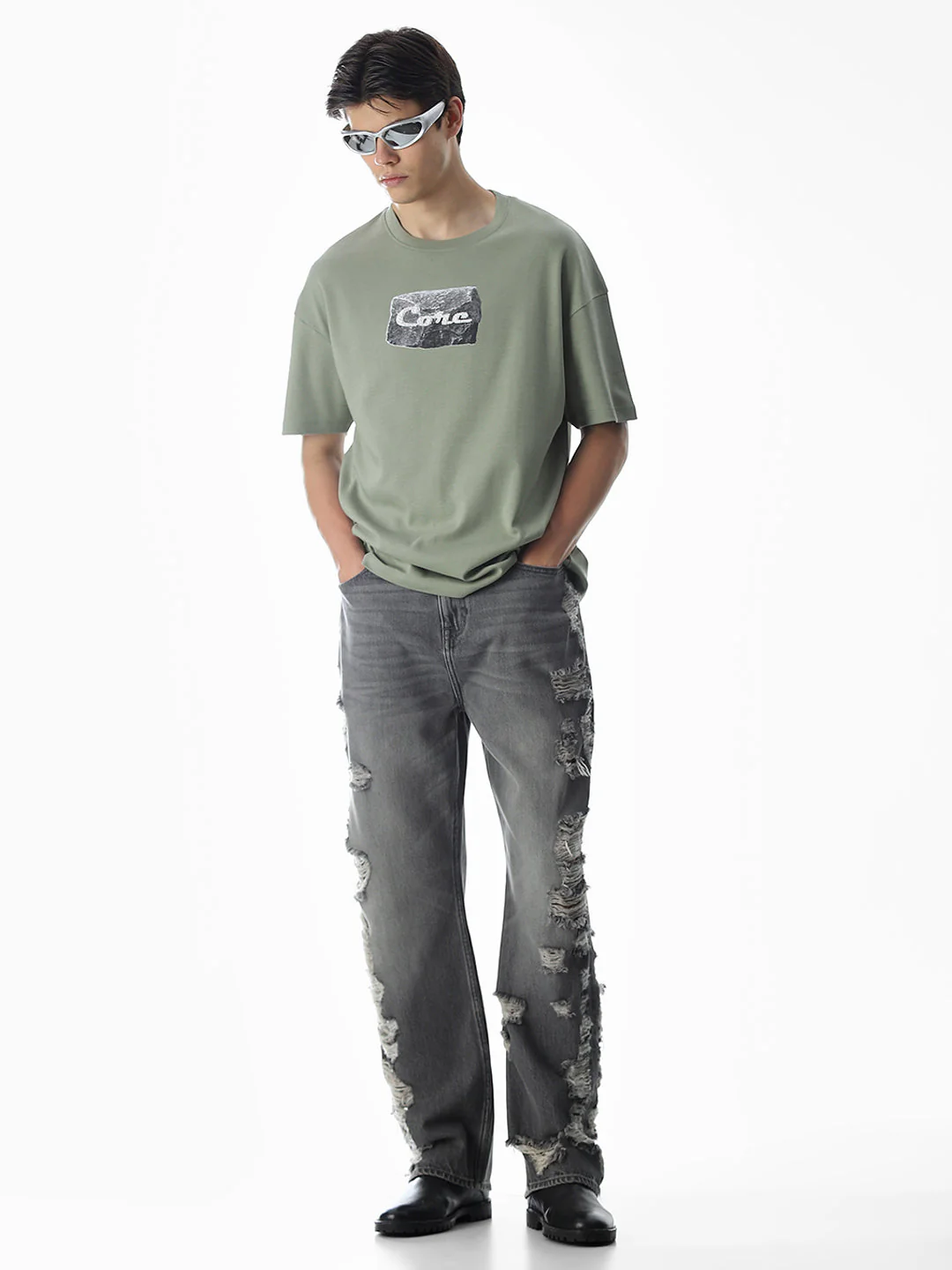 Green Printed Boxy Fit T-shirt - Image 6