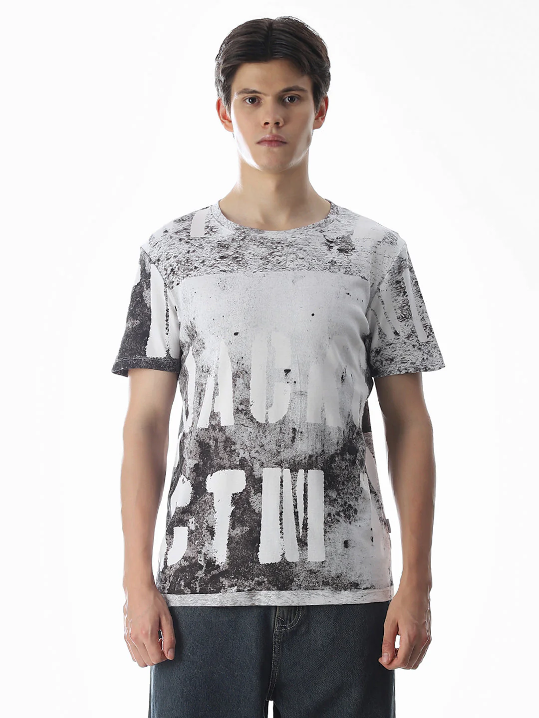 White Printed Crew Neck T-shirt - Image 8