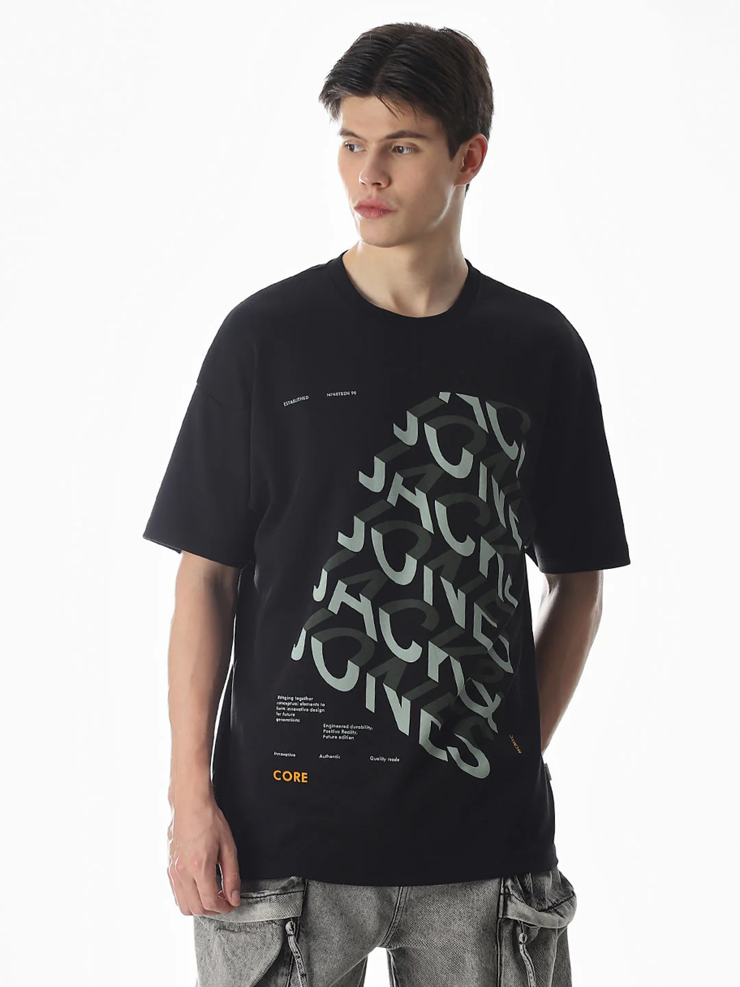 Black Abstract Print Oversized T-shirt - Image 2