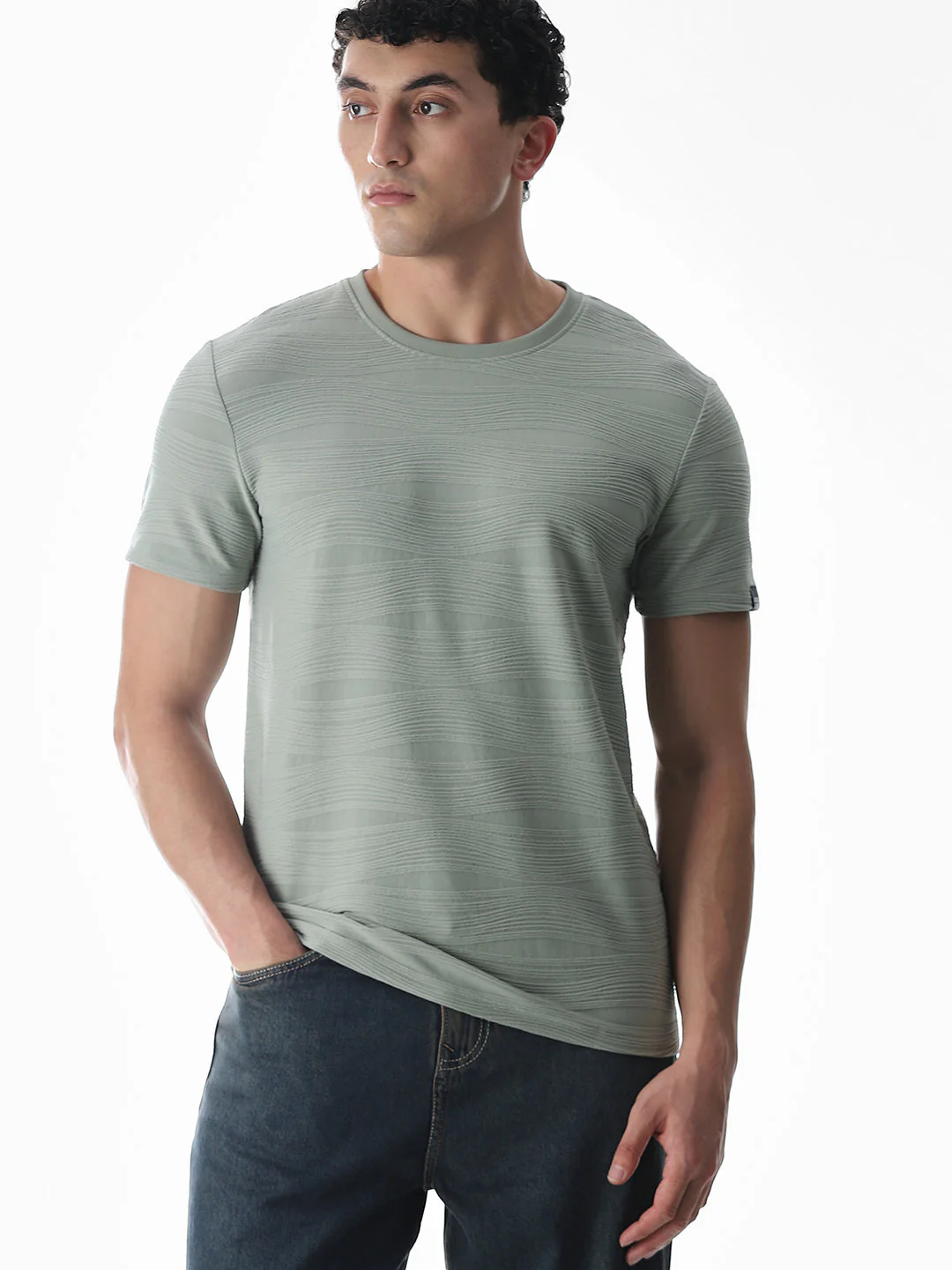 Green Jacquard Crew Neck T-shirt