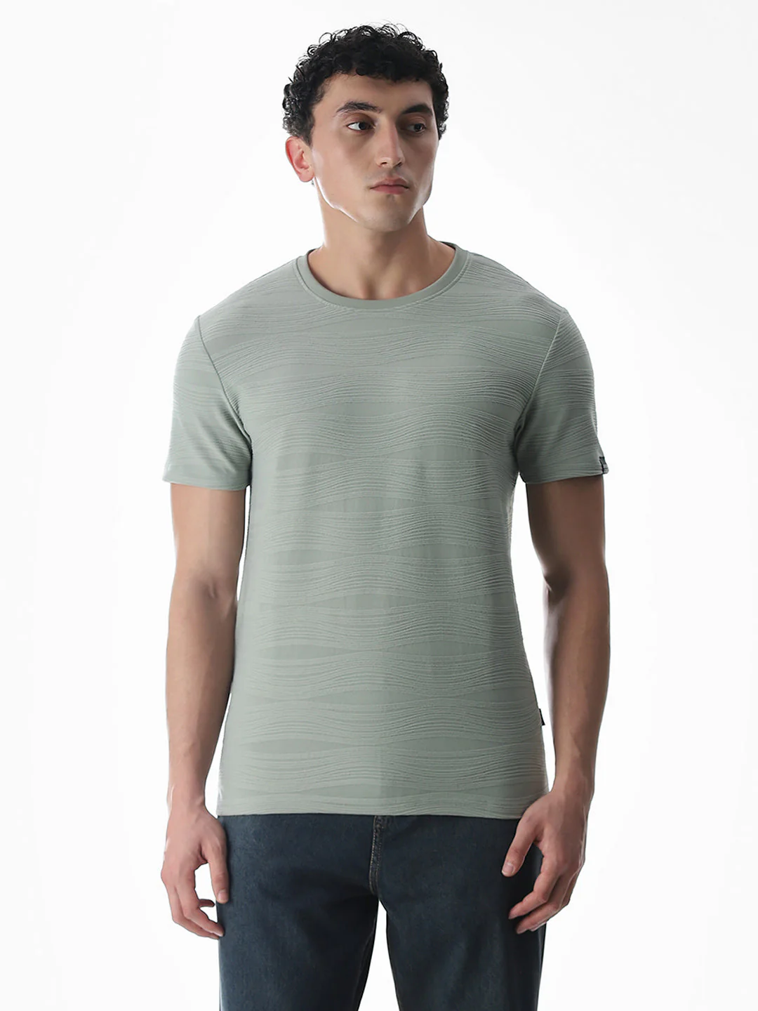 Green Jacquard Crew Neck T-shirt - Image 2