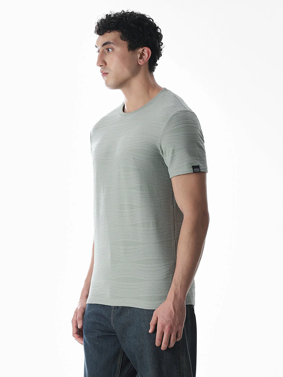 Green Jacquard Crew Neck T-shirt - Image 3