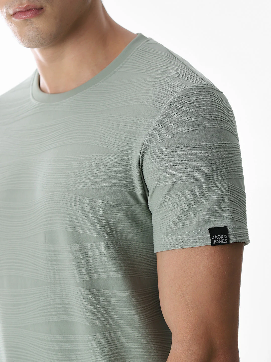 Green Jacquard Crew Neck T-shirt - Image 5