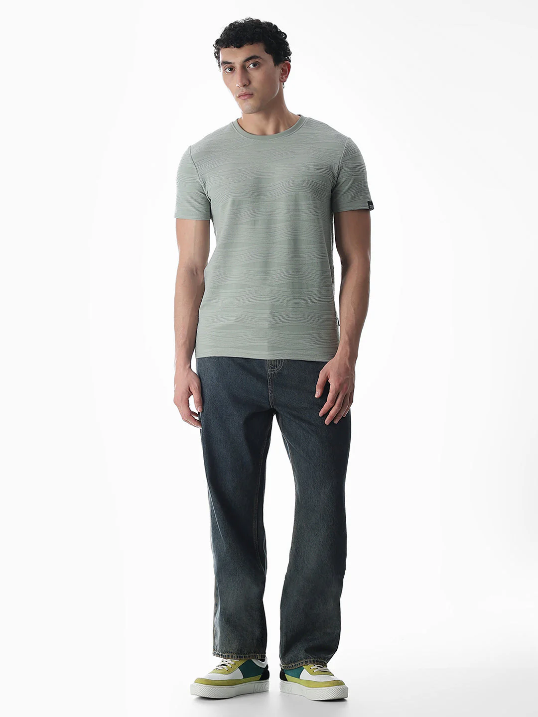 Green Jacquard Crew Neck T-shirt - Image 6