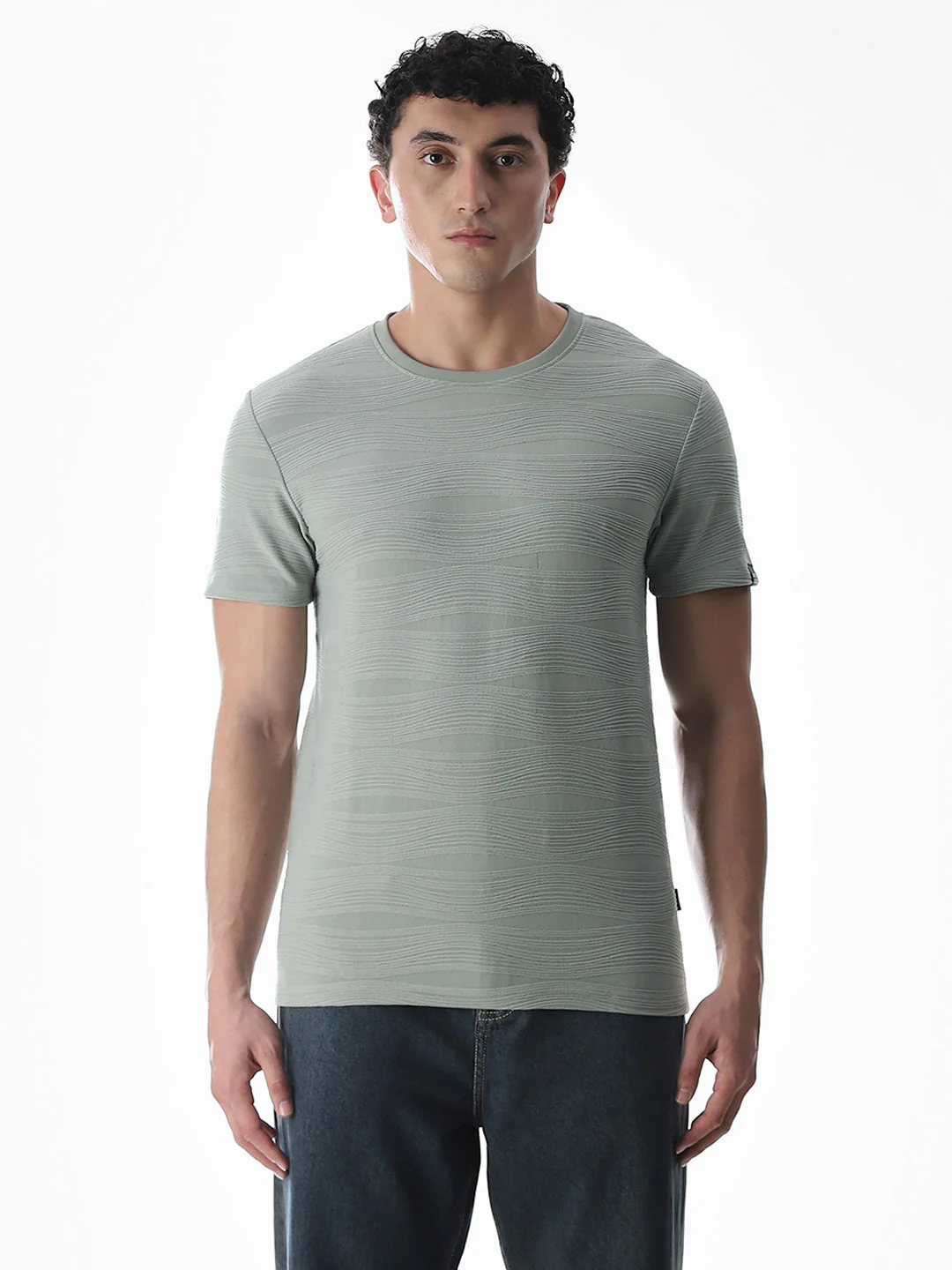 Green Jacquard Crew Neck T-shirt - Image 8