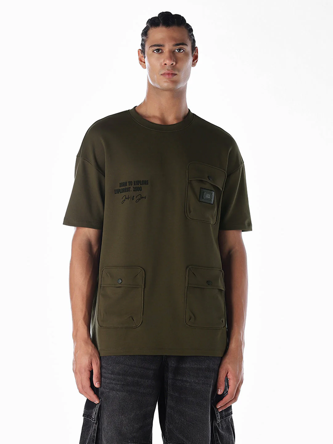 Dark Olive Patch Pocket Oversized T-shirt - Image 2