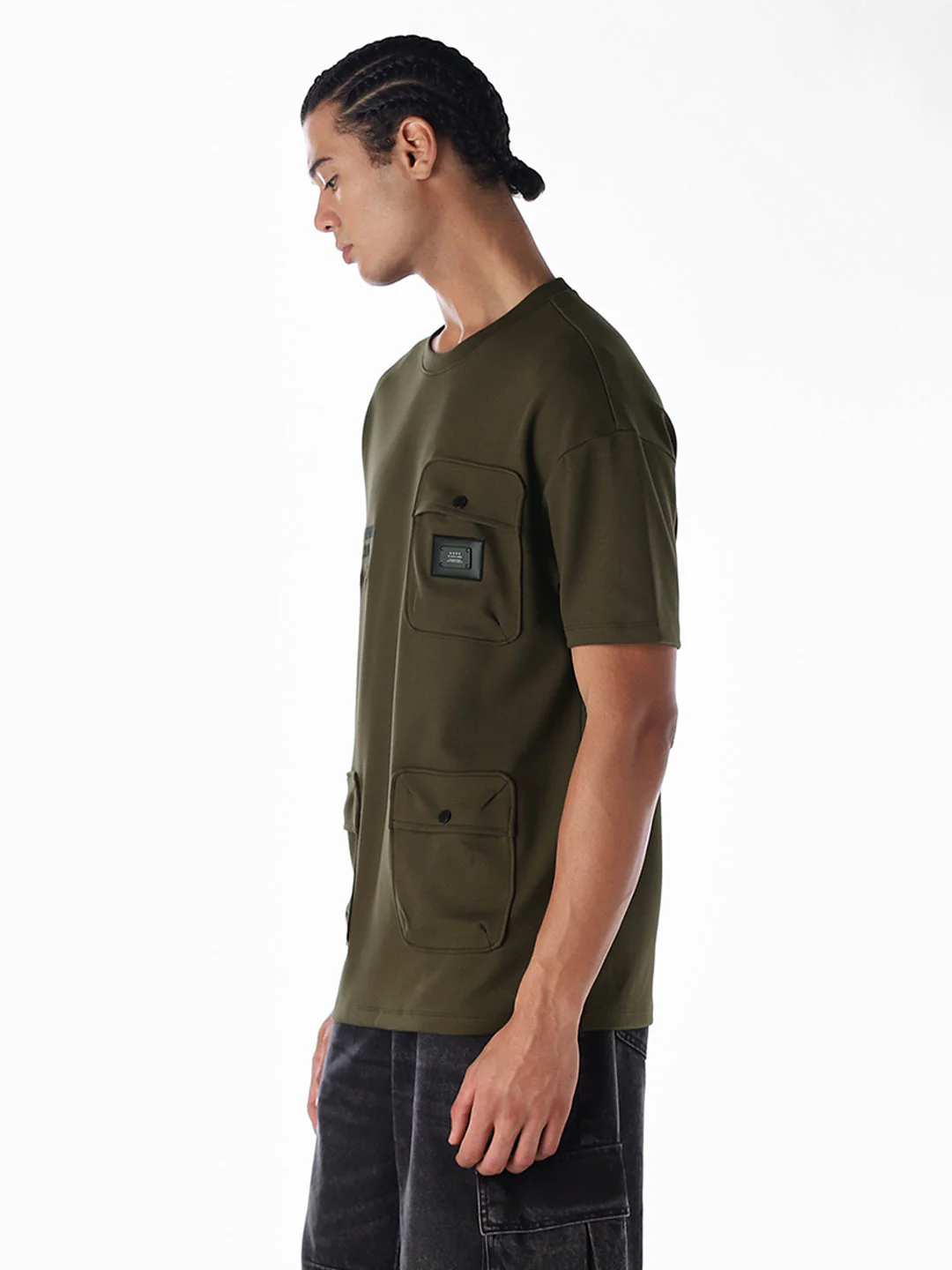 Dark Olive Patch Pocket Oversized T-shirt - Image 3