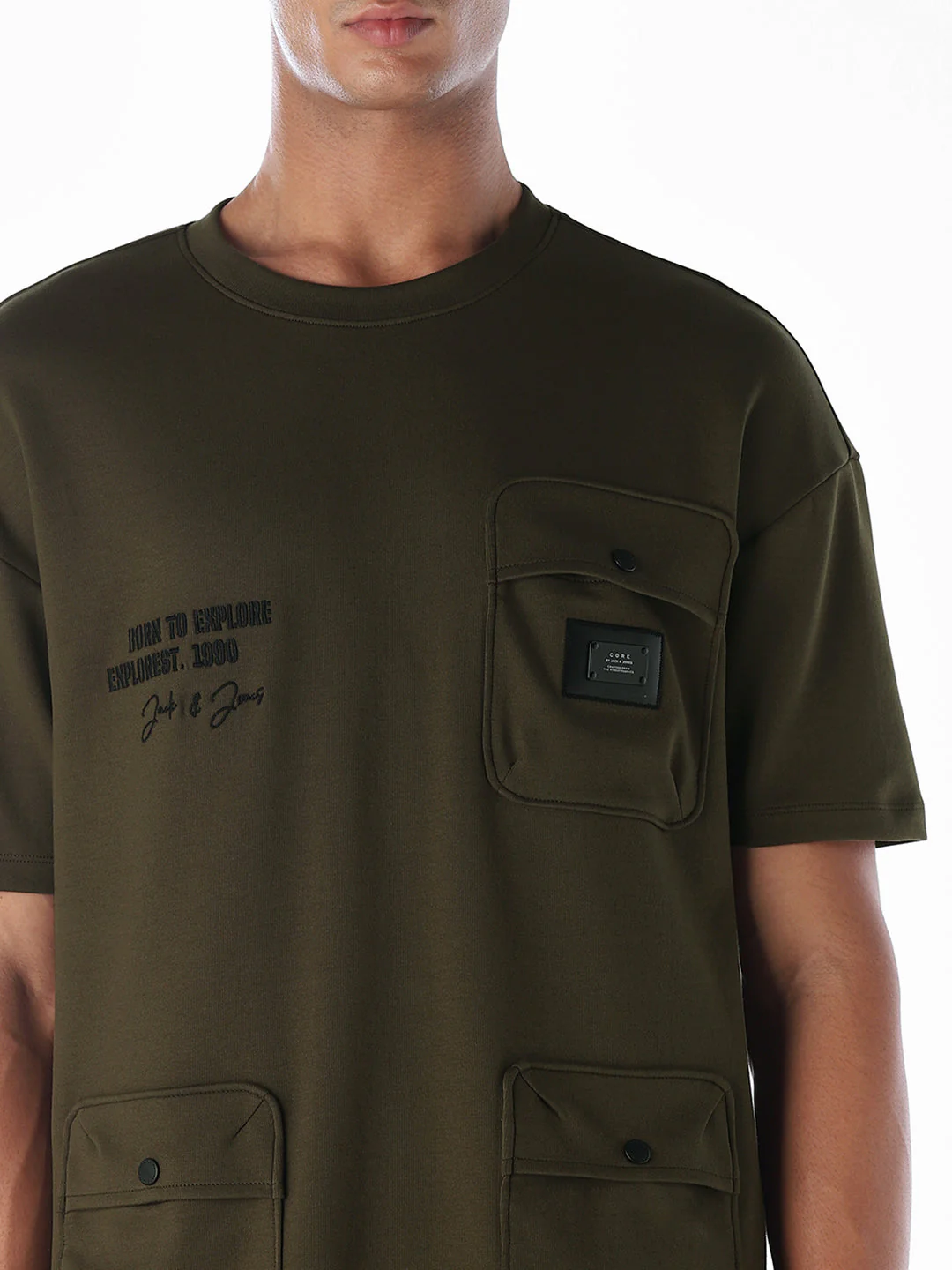 Dark Olive Patch Pocket Oversized T-shirt - Image 5
