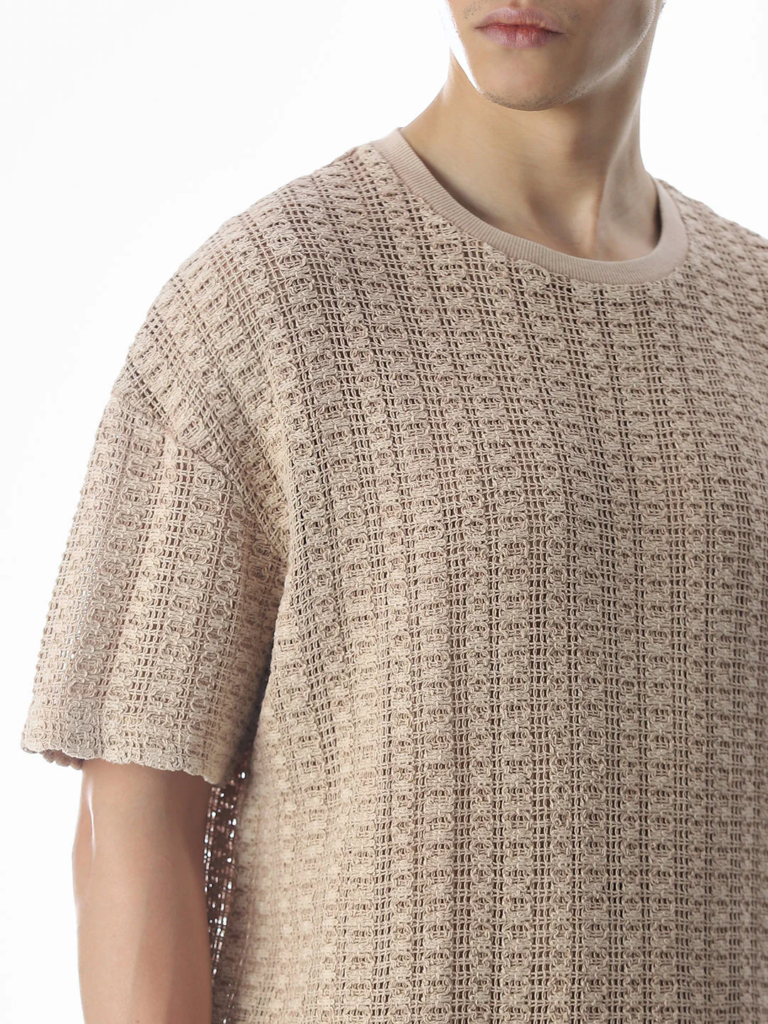 Beige Jacquard Boxy Fit T-shirt - Image 5