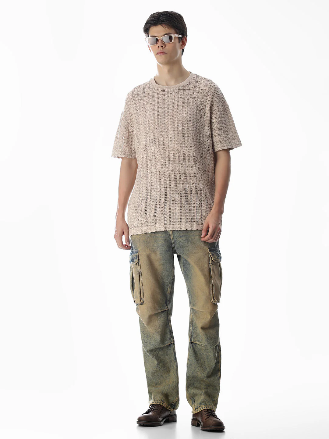 Beige Jacquard Boxy Fit T-shirt - Image 6