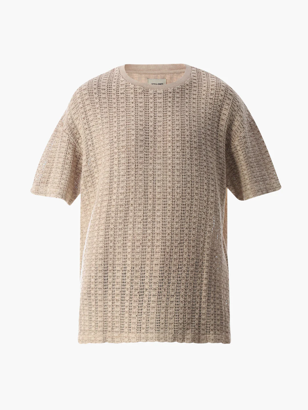 Beige Jacquard Boxy Fit T-shirt - Image 7
