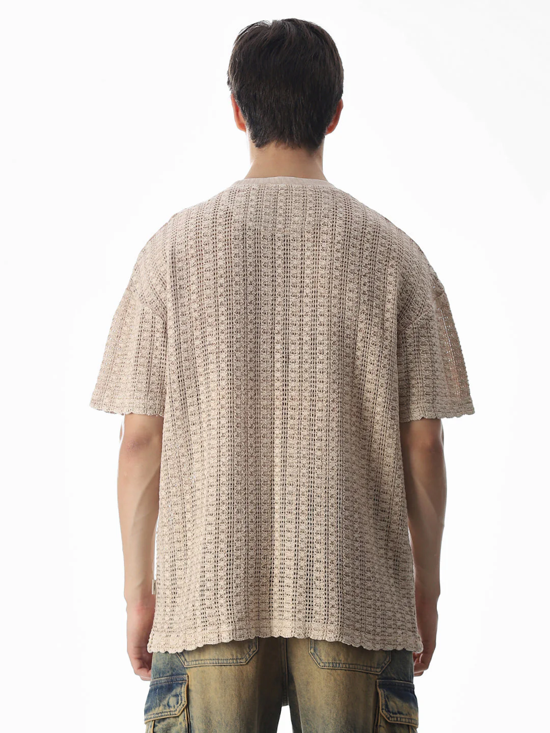 Beige Jacquard Boxy Fit T-shirt - Image 9