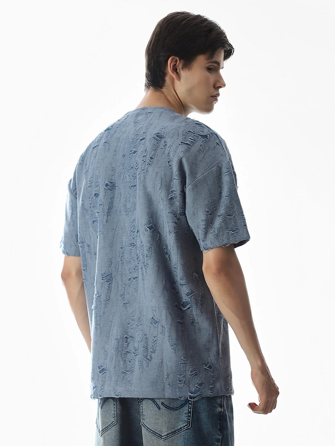 Blue Distressed Boxy Fit T-shirt - Image 4