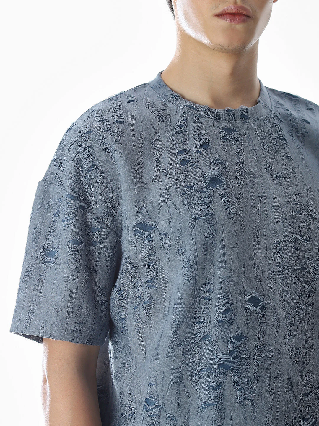 Blue Distressed Boxy Fit T-shirt - Image 5