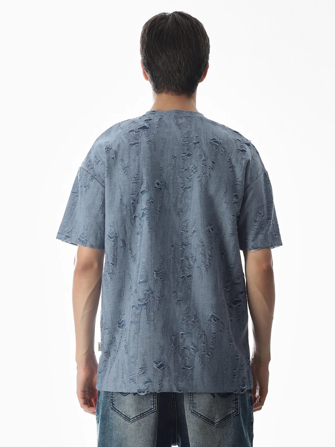 Blue Distressed Boxy Fit T-shirt - Image 9