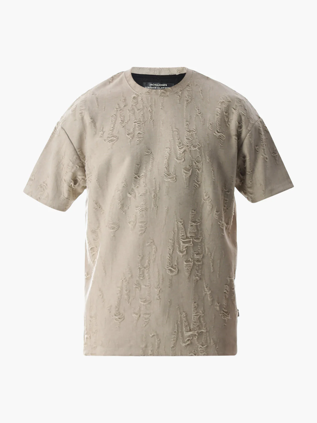Beige Distressed Boxy Fit T-shirt - Image 7