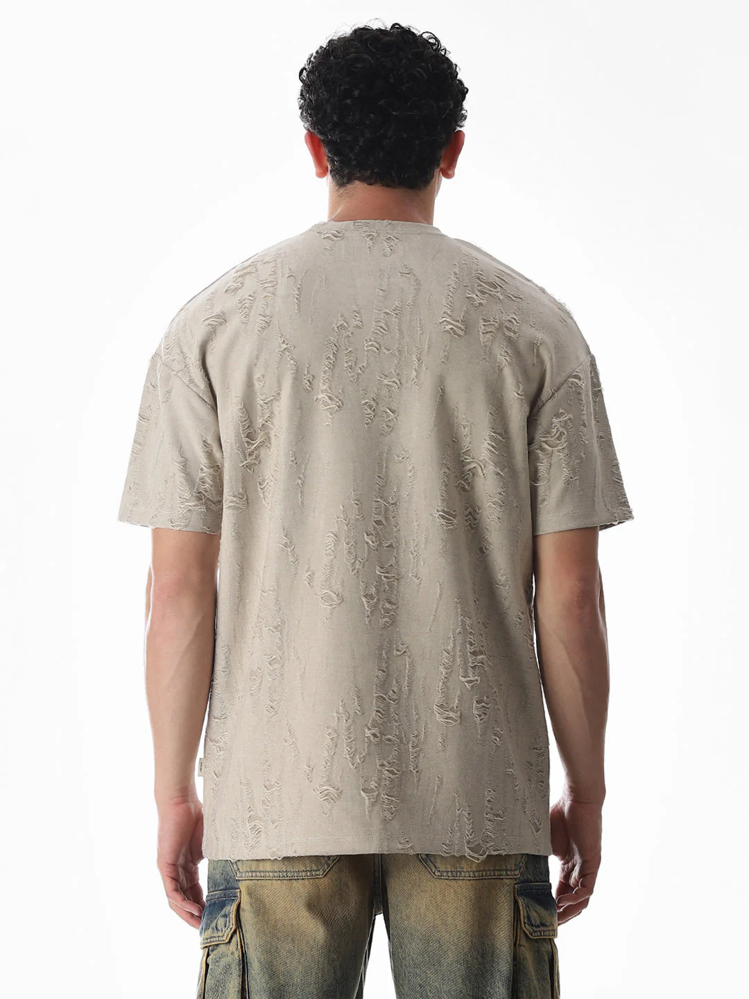 Beige Distressed Boxy Fit T-shirt - Image 9