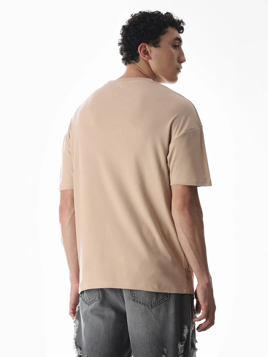 Beige Patch Print Boxy Fit T-Shirt - Image 4