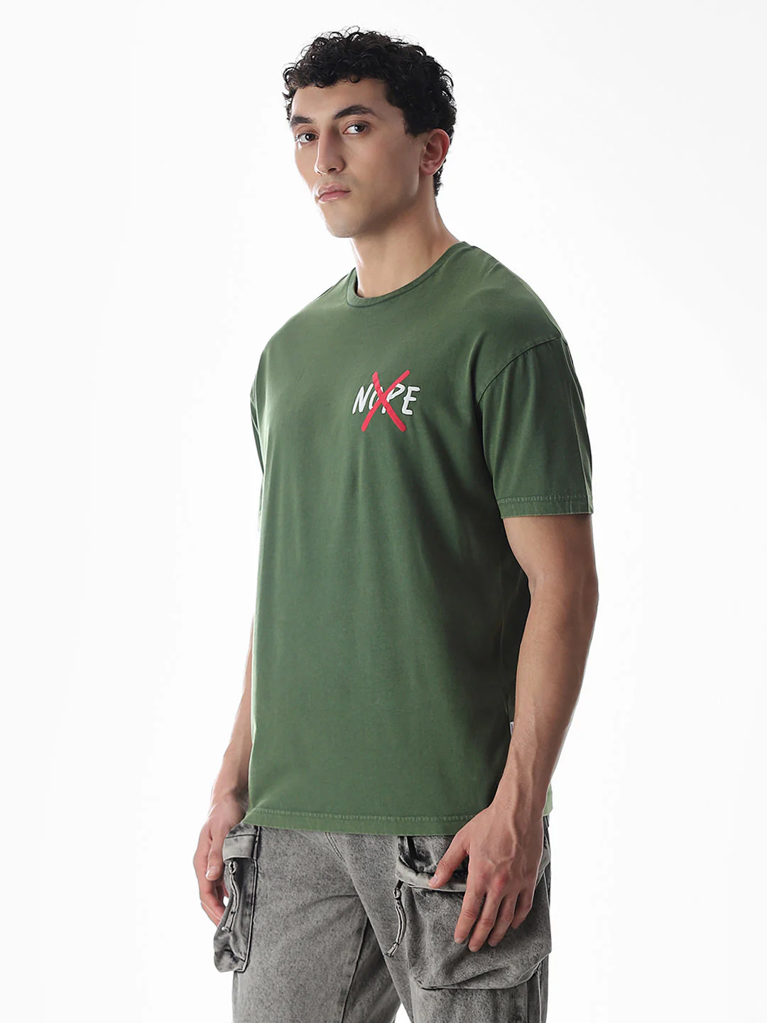 Green Slogan Print Boxy Fit T-shirt - Image 3