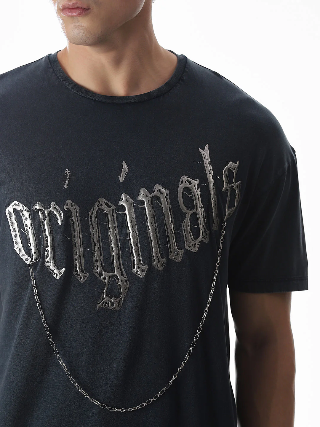 Blue Chain Detail Cotton T-shirt - Image 5