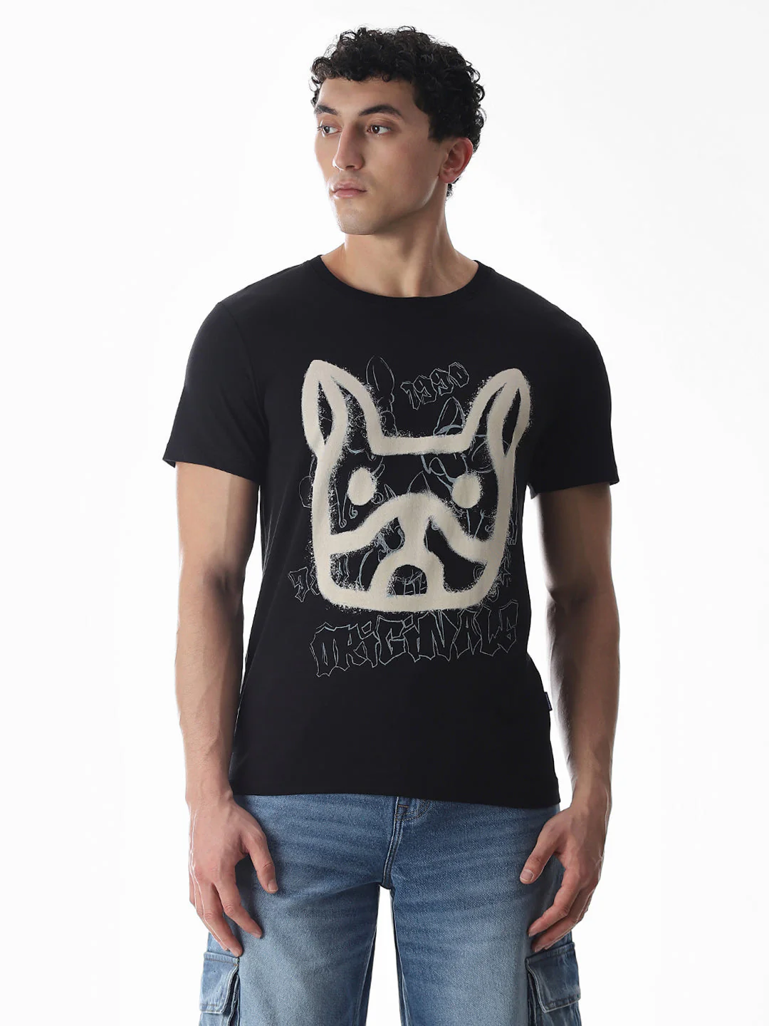 Black Printed Cotton T-shirt - Image 2
