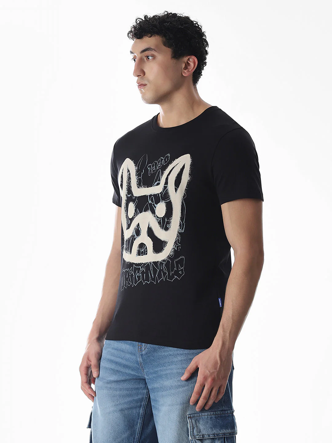 Black Printed Cotton T-shirt - Image 3