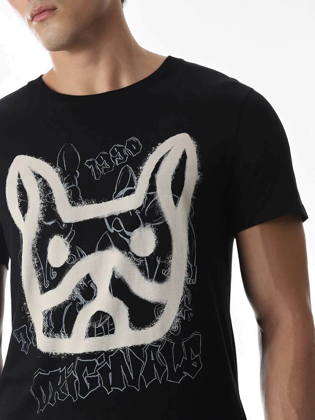 Black Printed Cotton T-shirt - Image 5