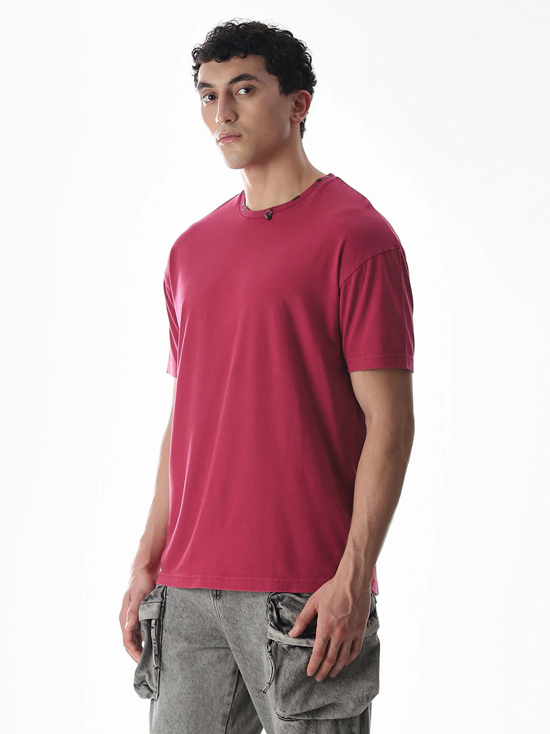 Dark Red Embellished Collar T-shirt - Image 3