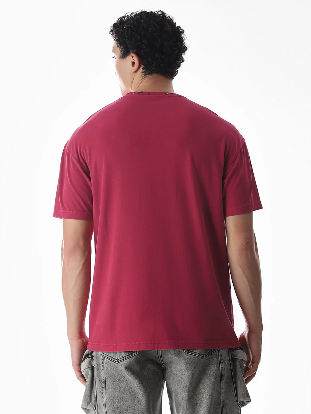 Dark Red Embellished Collar T-shirt - Image 4