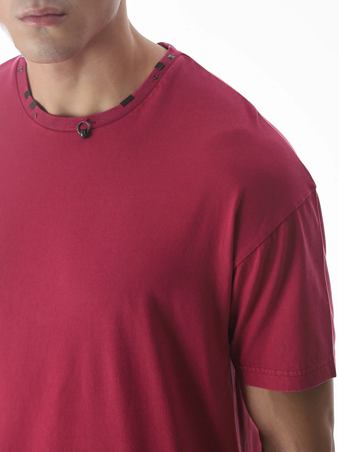 Dark Red Embellished Collar T-shirt - Image 5