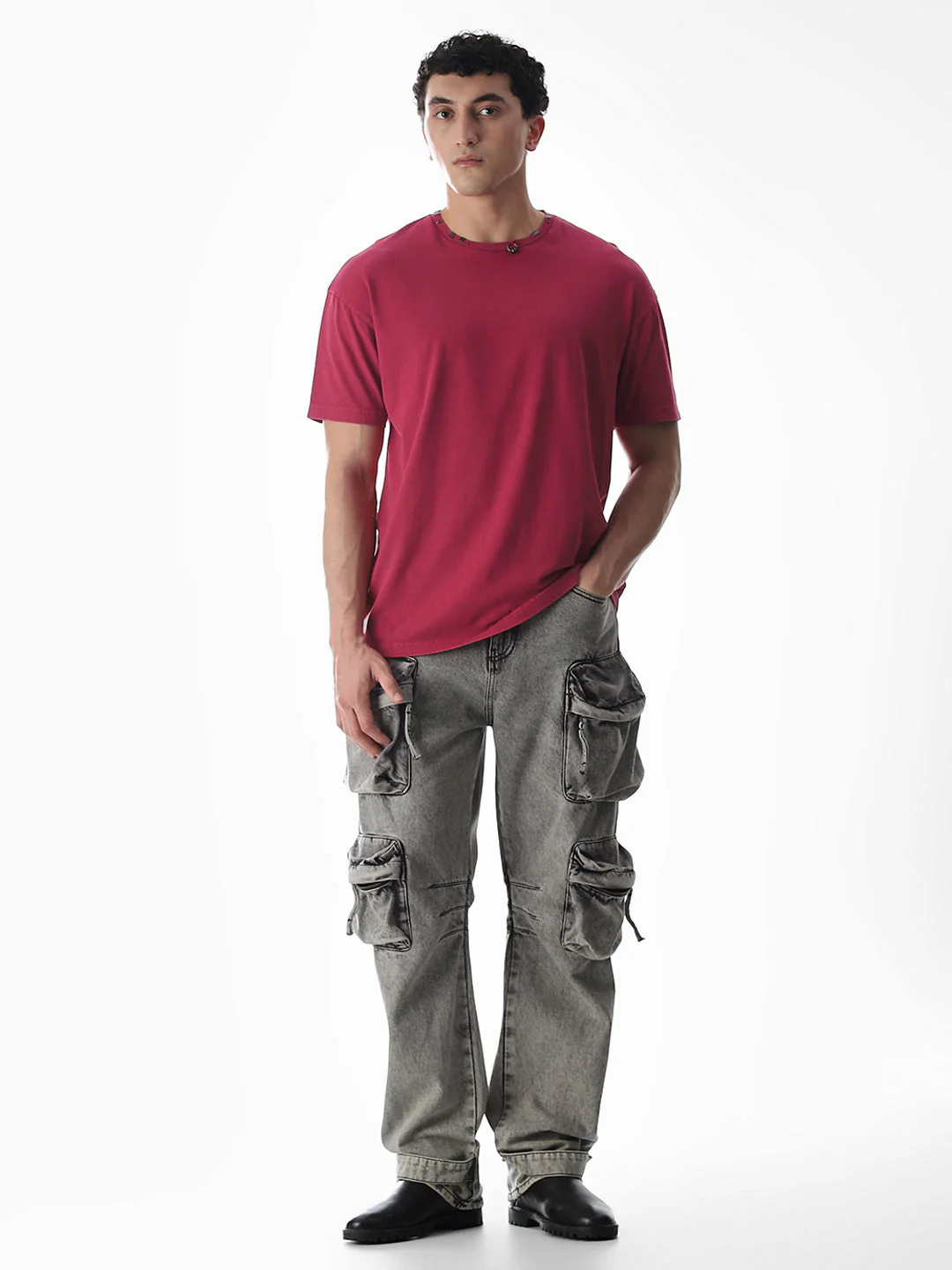 Dark Red Embellished Collar T-shirt - Image 6