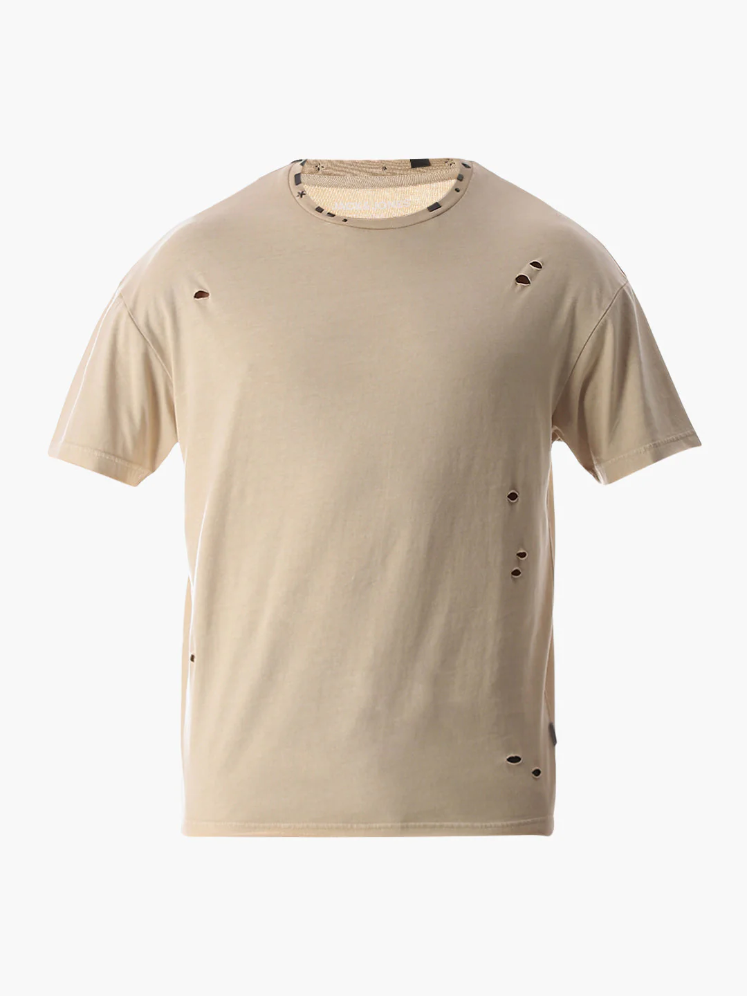 Beige Torn Detail Boxy Fit T-shirt - Image 7