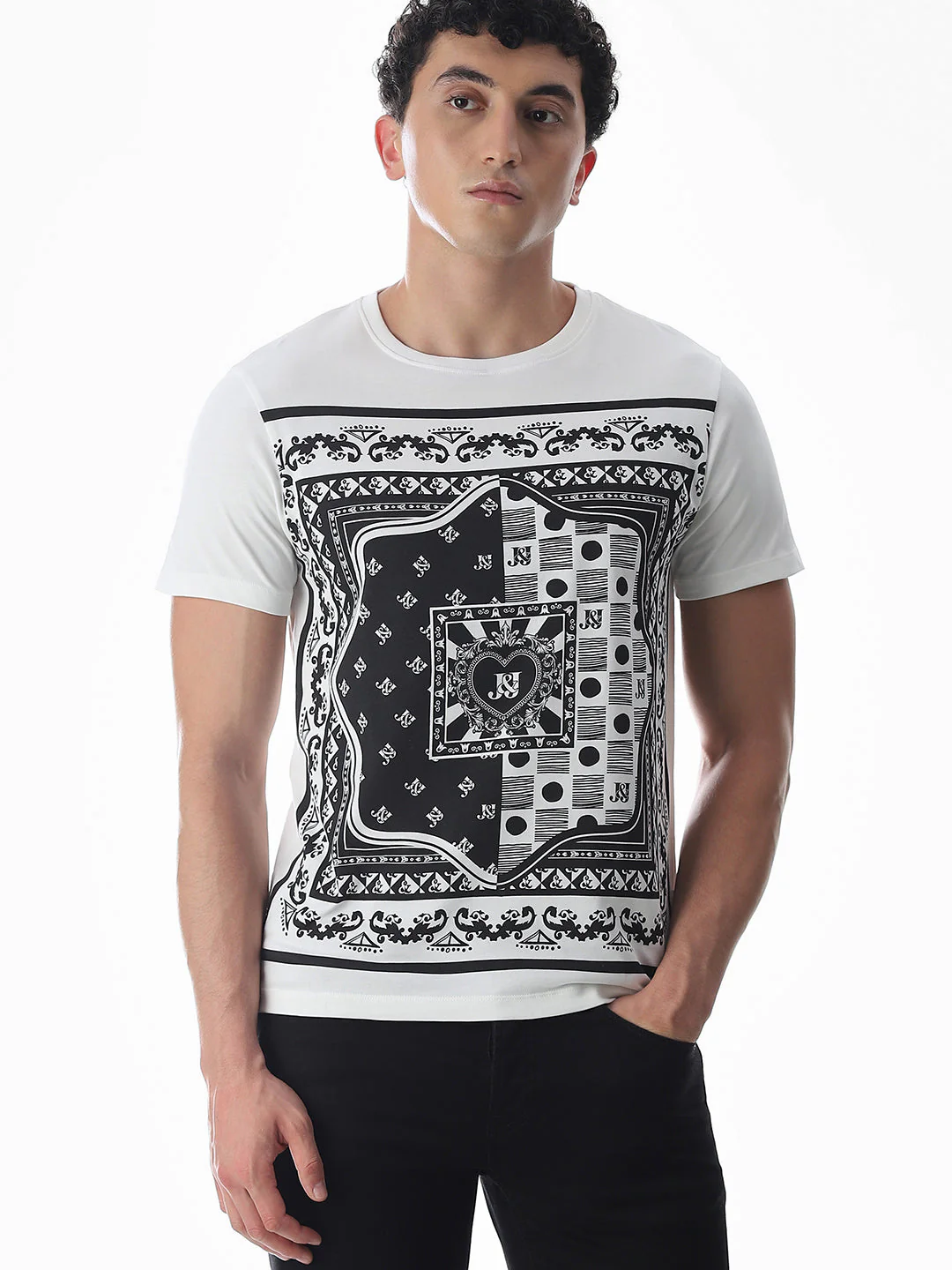 White Printed Cotton T-shirt