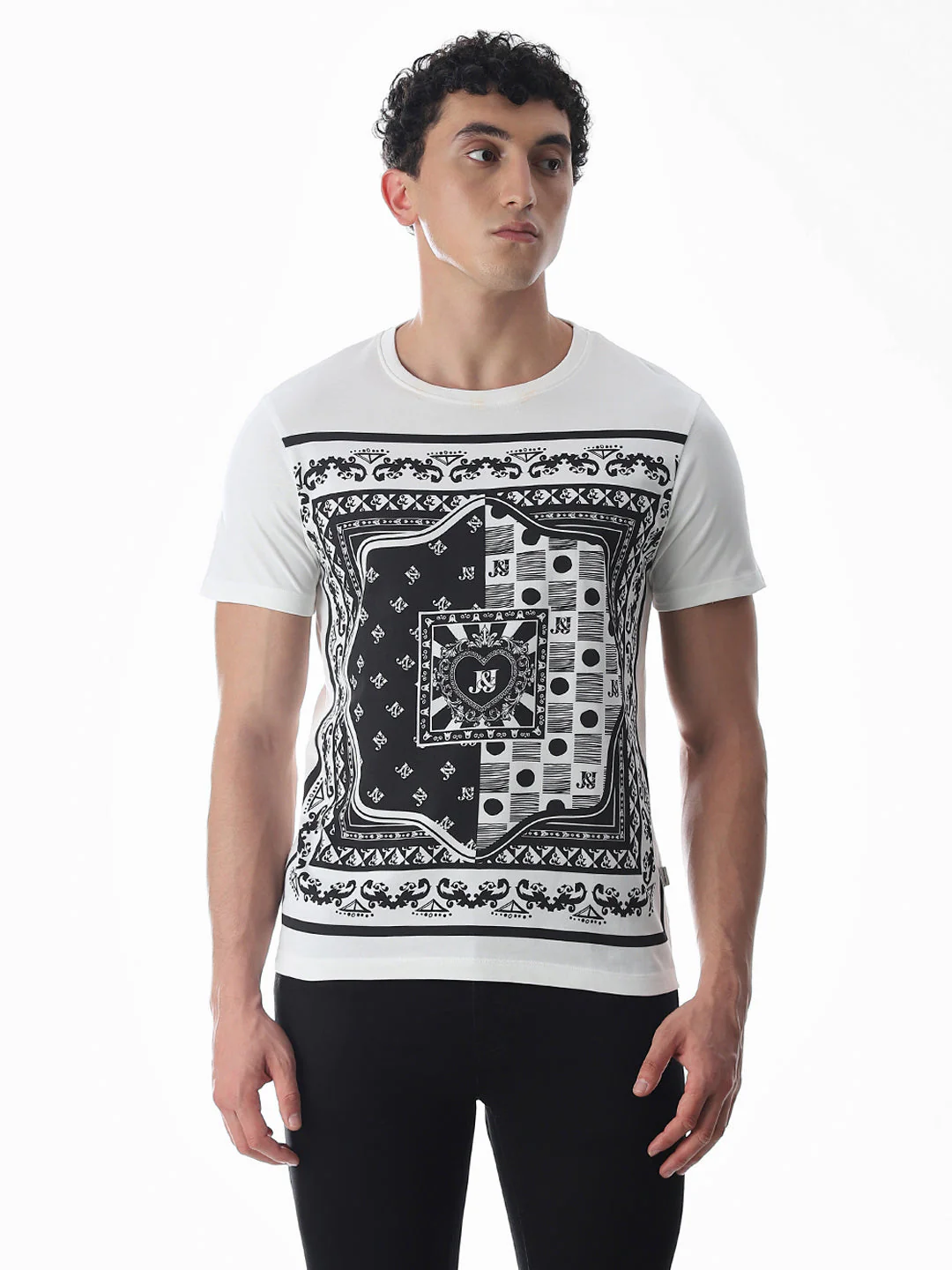 White Printed Cotton T-shirt - Image 2