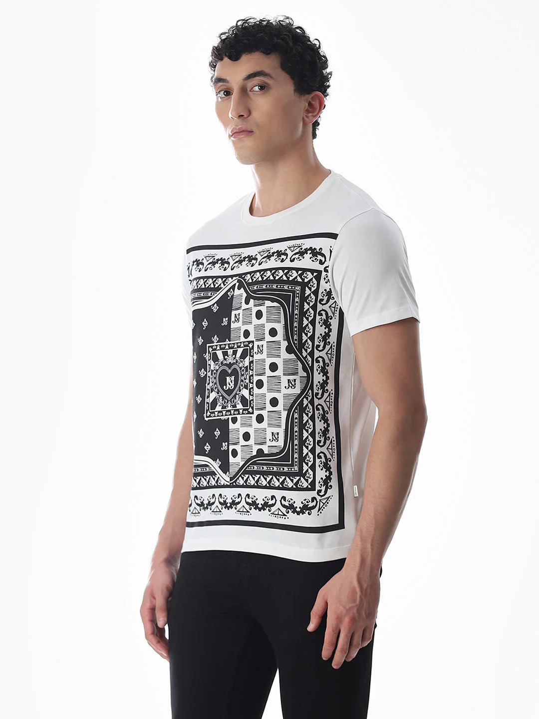 White Printed Cotton T-shirt - Image 3