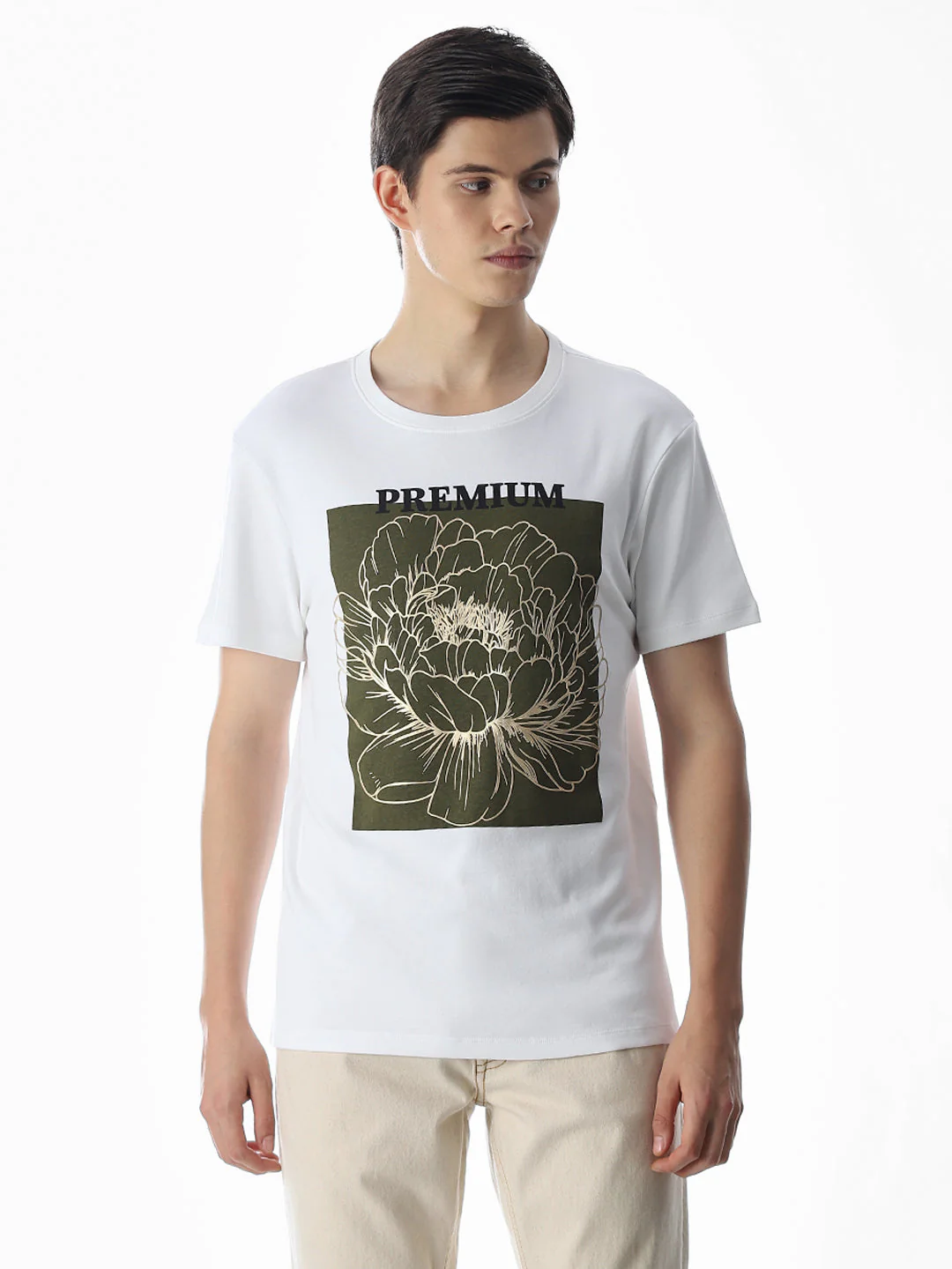 White Printed Crew Neck T-shirt - Image 2